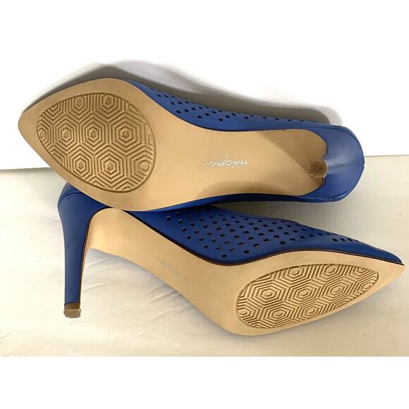 EUC Halogen Sze 7.5 Blue Cutout Leather Heels Prom Dance Party - Picture 6 of 7